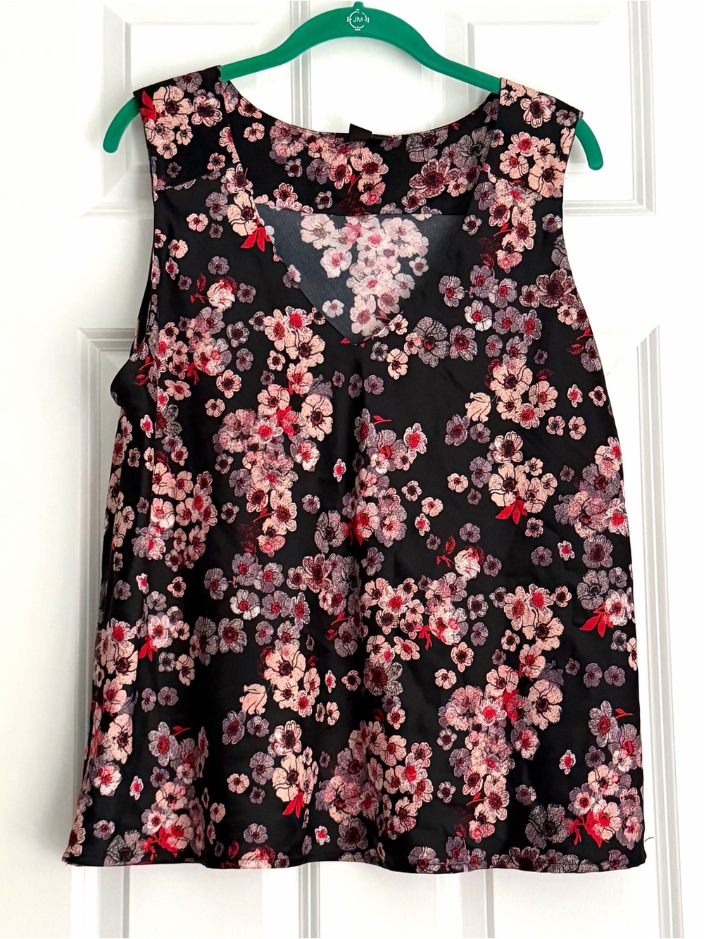 Halogen Dark Gray Floral Sleeveless Top Cami Pink Flowers V- Neck Silky Size XL